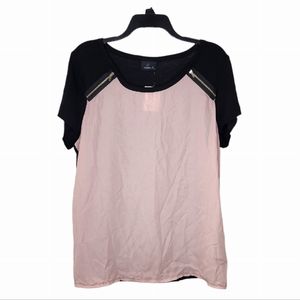 Evolve LA Sheer Top Womens Medium Pink Black Work Office Casual Knit Size Large